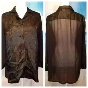 JOSIE Womans BLACK Lightweight TUNIC Blouse SHEER Back and Sleeves size XL